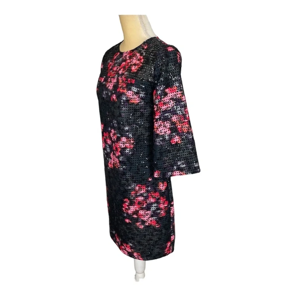 Trina‎ Turk Floral Sequin Party Dress Black Pink 3/4 Sleeves Size 2 Dressy - Picture 4 of 13